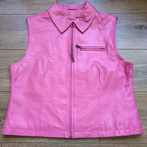 Serrano Leather Vest Pink Genuine Leather Zip Front Biker Western Concert L